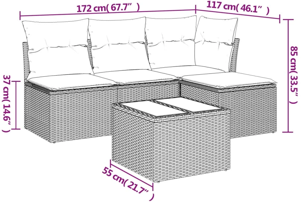 Sofa Sofos komplektas su pagalvėlėmis, 5 dalių, smėlio, poliratanas