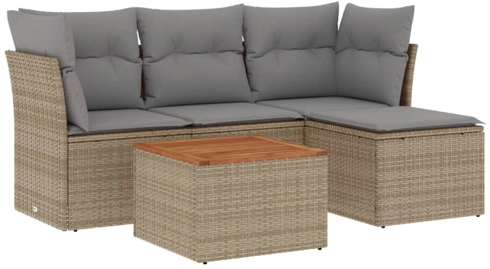 Sofa Sofos komplektas su pagalvėlėmis, 5 dalių, smėlio, poliratanas
