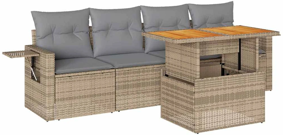 Sofa Sofos komplektas su pagalvėlėmis, 5 dalių, smėlio, poliratanas