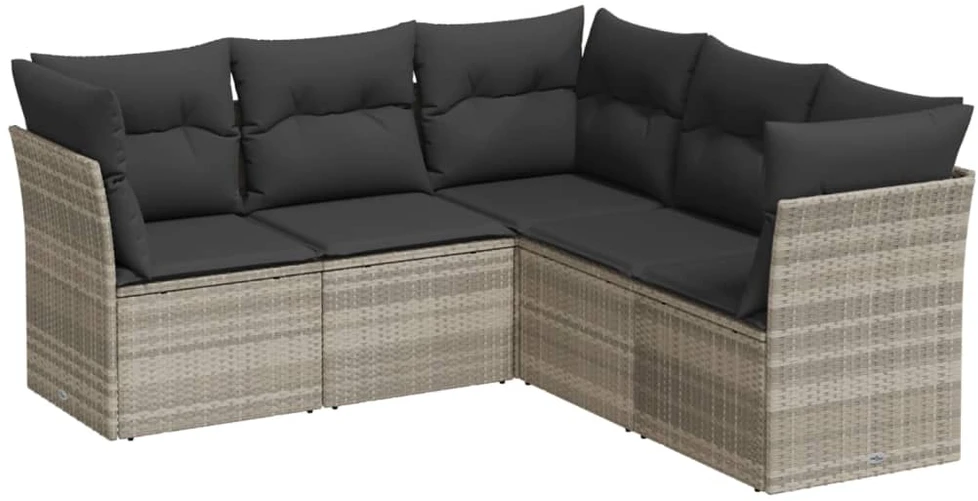 Sofa Sofos komplektas su pagalvėlėmis, 5 dalių, pilkas, poliratanas