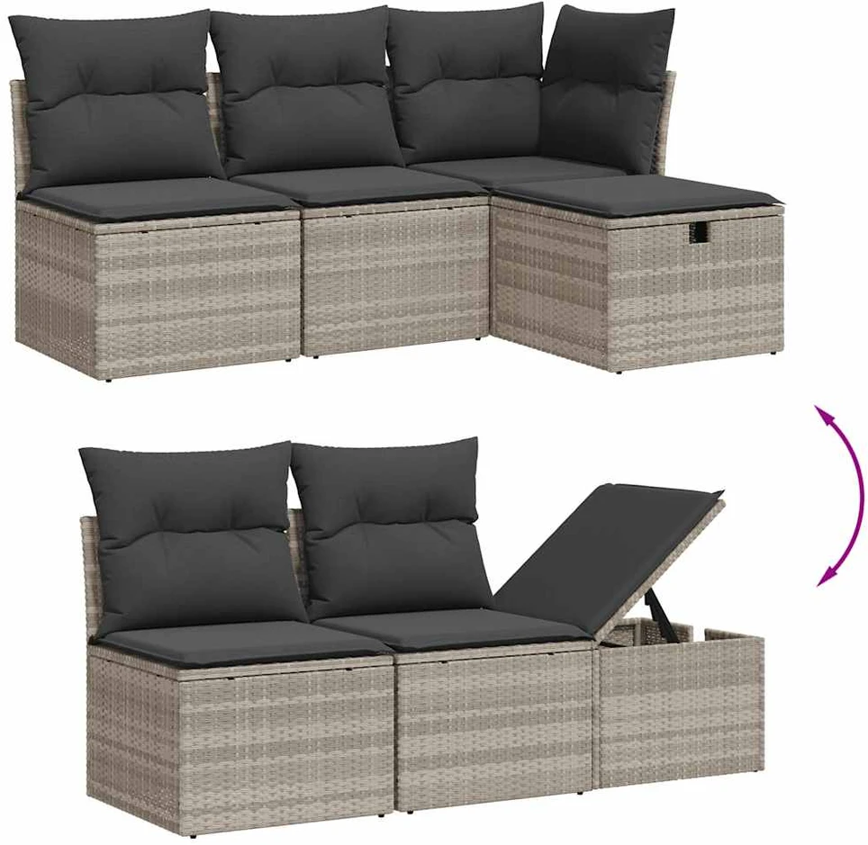 Sofa Sofos komplektas su pagalvėlėmis, 5 dalių, pilkas, poliratanas