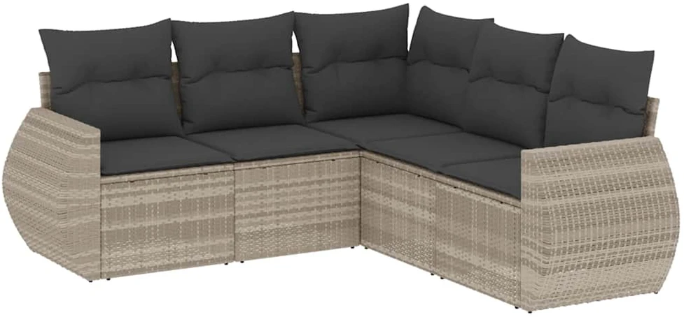 Sofa Sofos komplektas su pagalvėlėmis, 5 dalių, pilkas, poliratanas