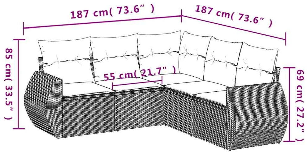 Sofa Sofos komplektas su pagalvėlėmis, 5 dalių, pilkas, poliratanas