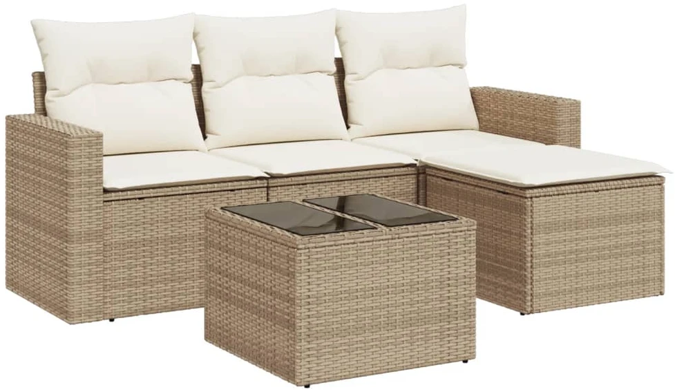 Sofa Sofos komplektas su pagalvėlėmis, 5 dalių, smėlio, poliratanas