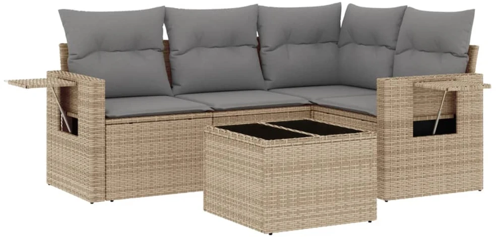 Sofa Sofos komplektas su pagalvėlėmis, 5 dalių, smėlio, poliratanas