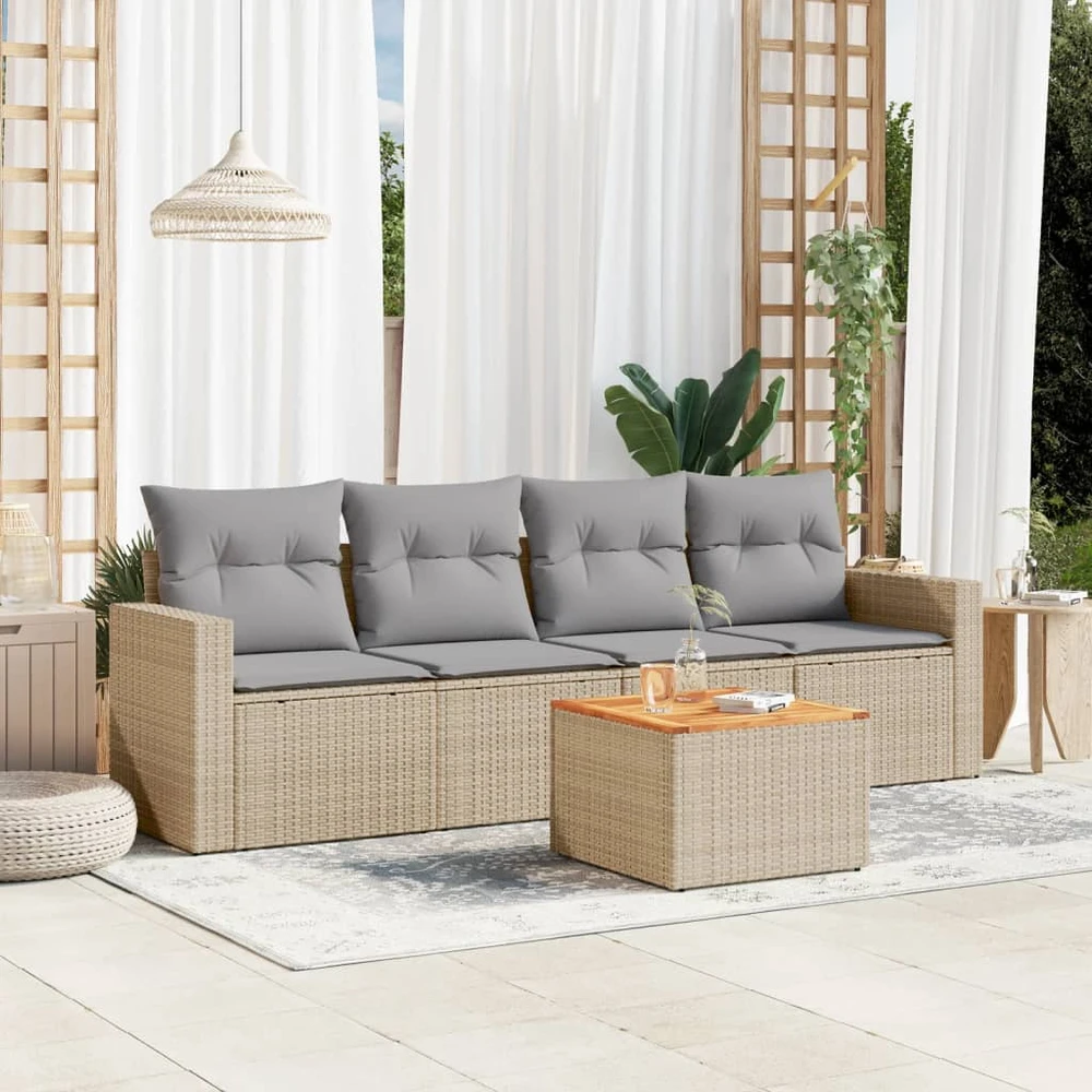 Sofa Sofos komplektas su pagalvėlėmis, 5 dalių, smėlio, poliratanas