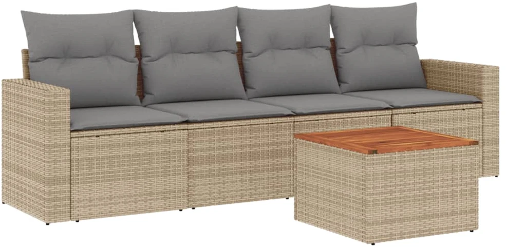 Sofa Sofos komplektas su pagalvėlėmis, 5 dalių, smėlio, poliratanas