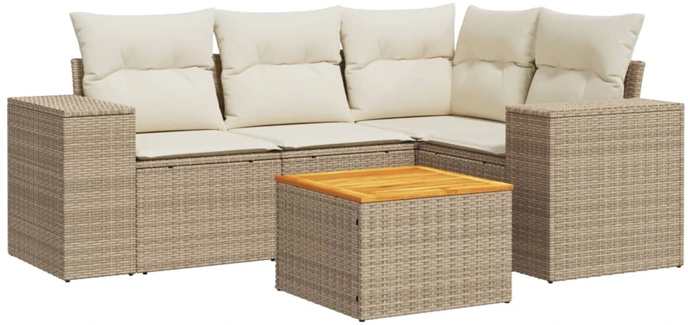 Sofa Sofos komplektas su pagalvėlėmis, 5 dalių, smėlio, poliratanas