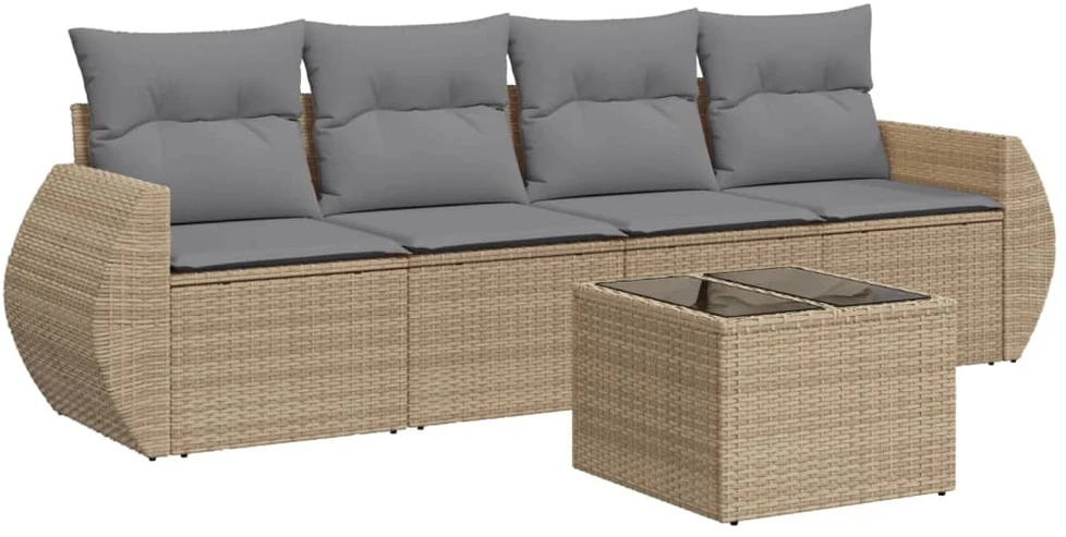 Sofa Sofos komplektas su pagalvėlėmis, 5 dalių, smėlio, poliratanas