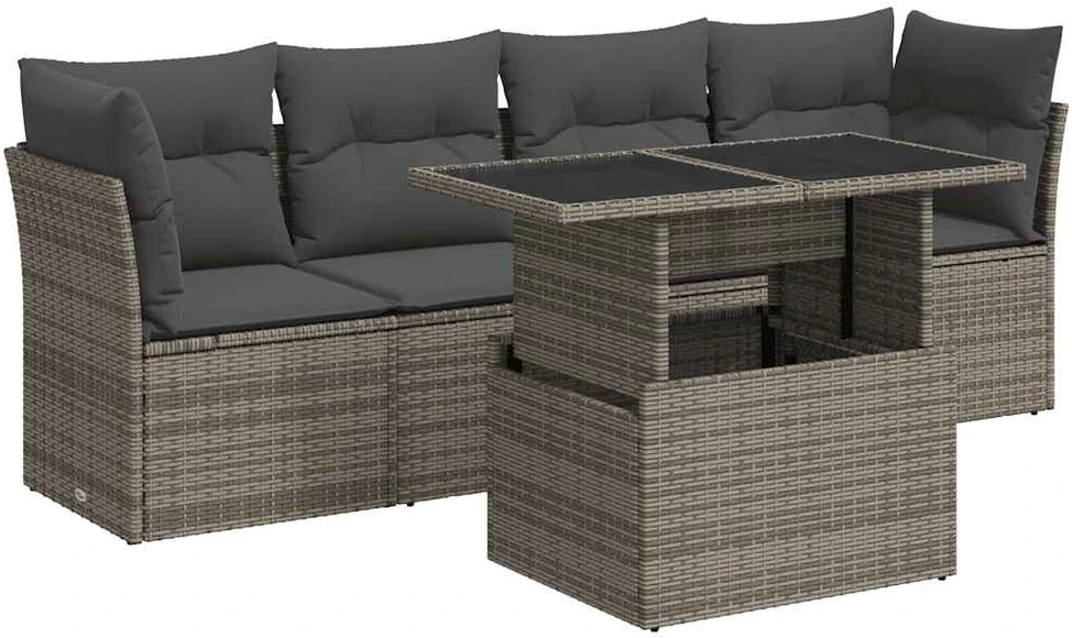 Sofa Sofos komplektas su pagalvėlėmis, 5 dalių, pilkas, poliratanas