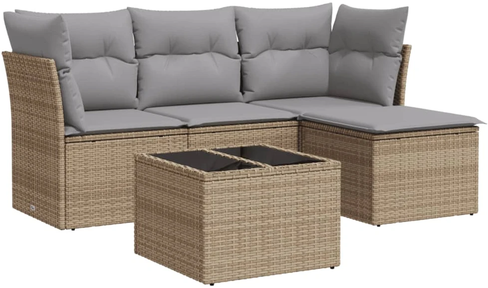 Sofa Sofos komplektas su pagalvėlėmis, 5 dalių, smėlio, poliratanas
