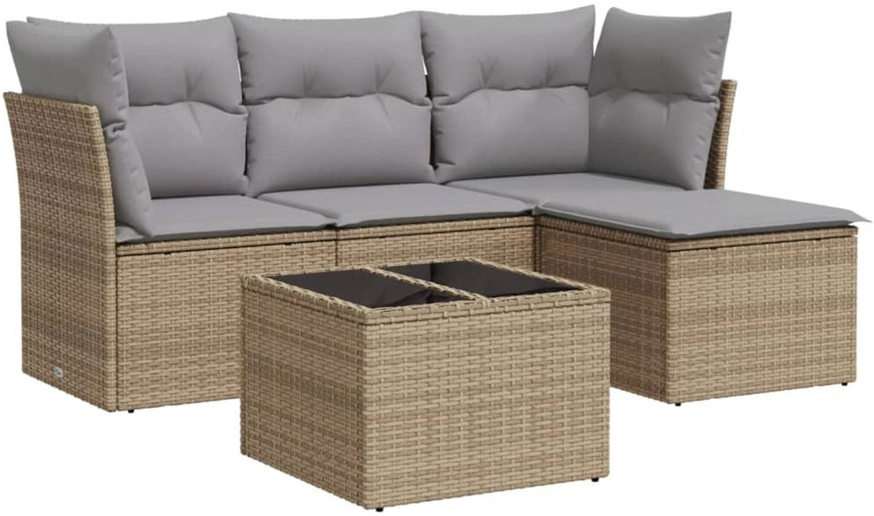 Sofa Sofos komplektas su pagalvėlėmis, 5 dalių, smėlio, poliratanas