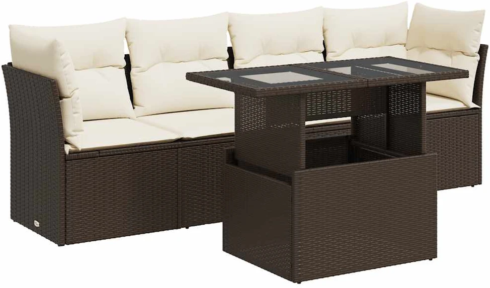 Sofa Sofos komplektas su pagalvėlėmis, 5 dalių, rudas, poliratanas