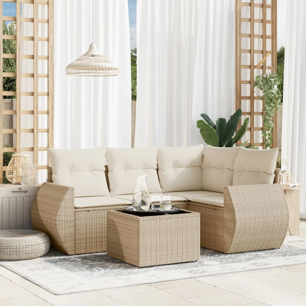 Sofa Sofos komplektas su pagalvėlėmis, 5 dalių, smėlio, poliratanas