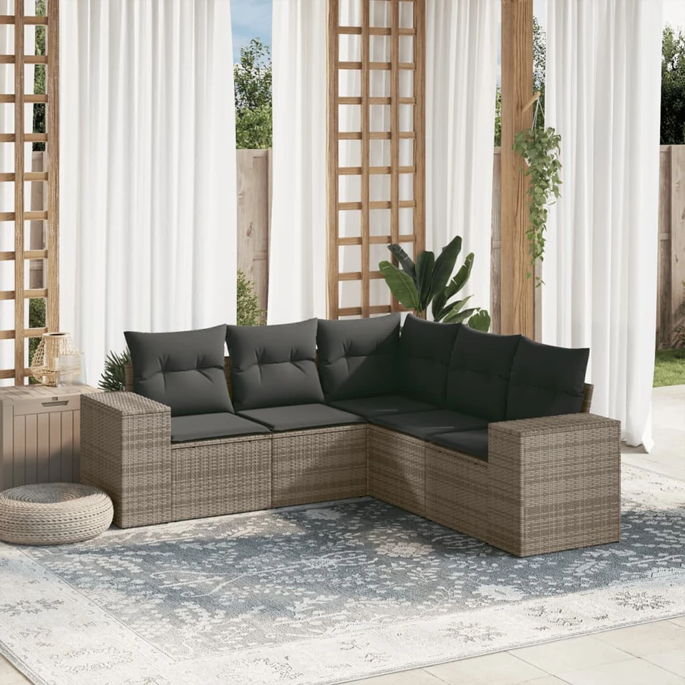 Lauko baldų komplektas Sofos komplektas su pagalvėlėmis, 5 dalių, pilkas, poliratanas