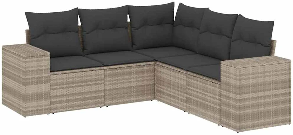 Sofa Sofos komplektas su pagalvėlėmis, 5 dalių, pilkas, poliratanas