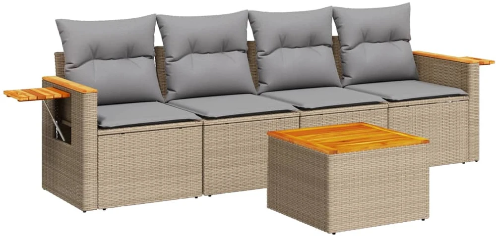 Sofa Sofos komplektas su pagalvėlėmis, 5 dalių, smėlio, poliratanas