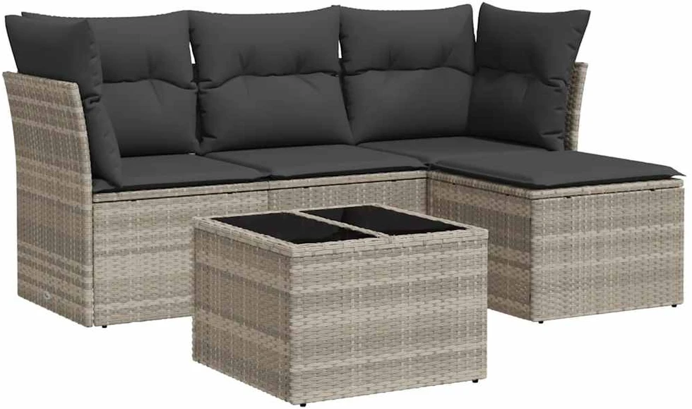 Sofa Sofos komplektas su pagalvėlėmis, 5 dalių, pilkas, poliratanas