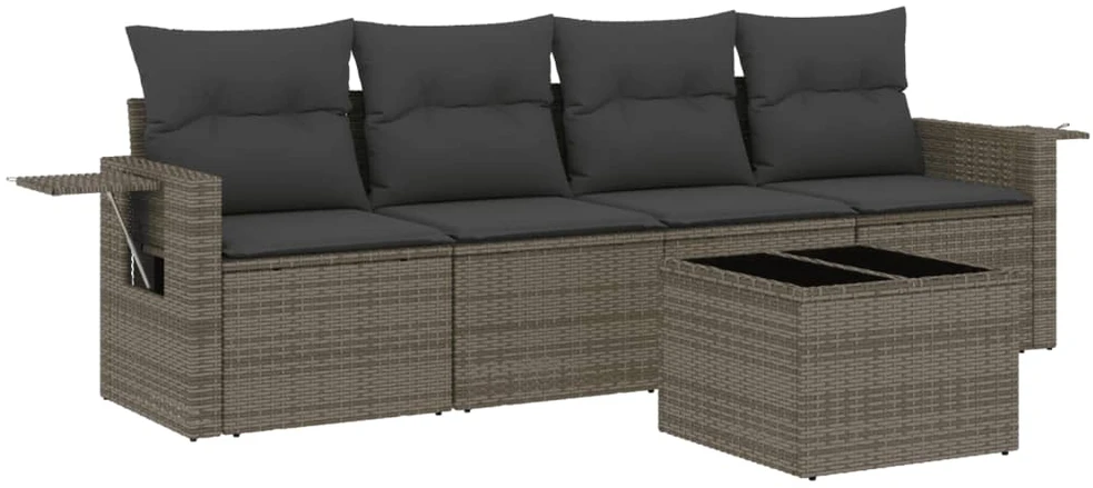 Sofa Sofos komplektas su pagalvėlėmis, 5 dalių, pilkas, poliratanas