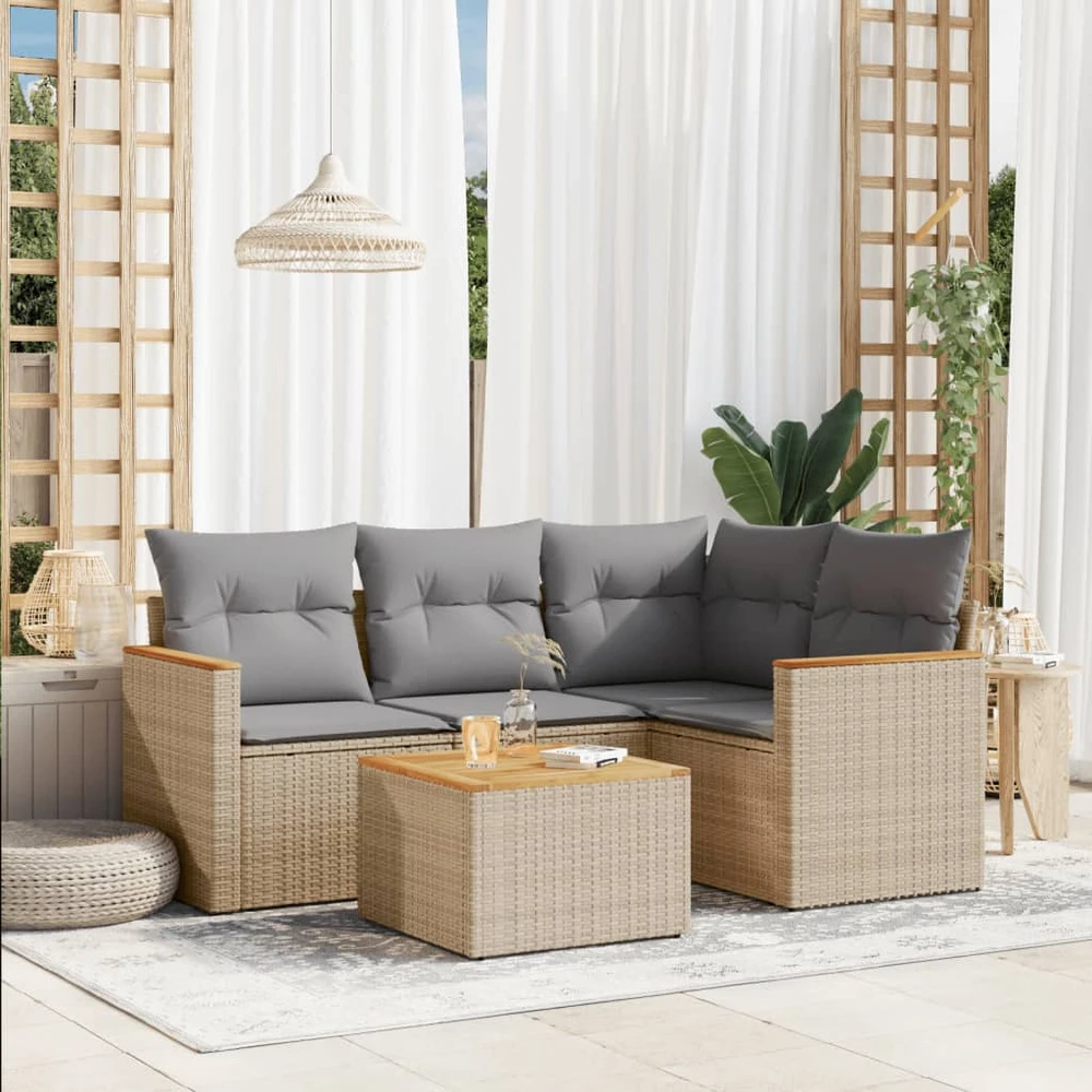 Sofa Sofos komplektas su pagalvėlėmis, 5 dalių, smėlio, poliratanas