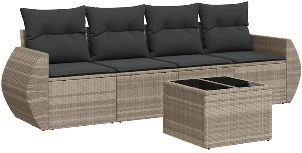 Sofa Sofos komplektas su pagalvėlėmis, 5 dalių, pilkas, poliratanas