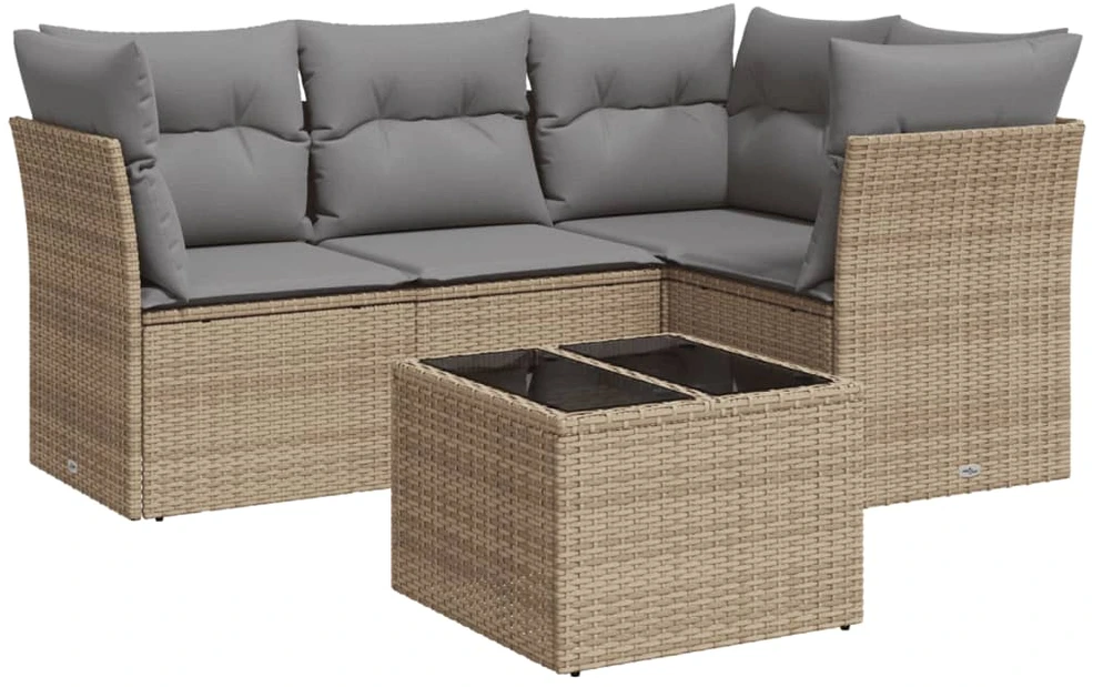 Sofa Sofos komplektas su pagalvėlėmis, 5 dalių, smėlio, poliratanas