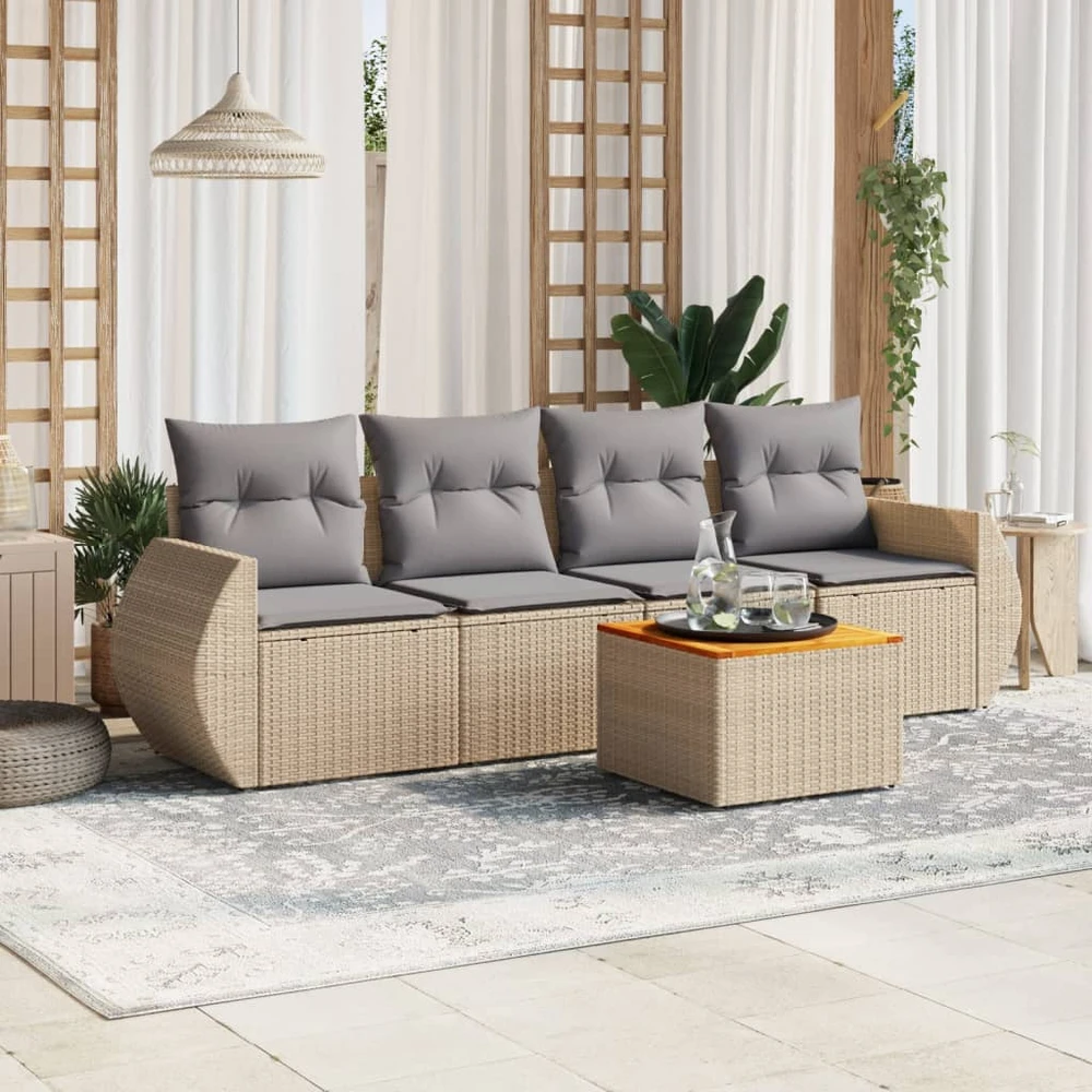 Lauko baldų komplektas Sofos komplektas su pagalvėlėmis, 5 dalių, smėlio, poliratanas