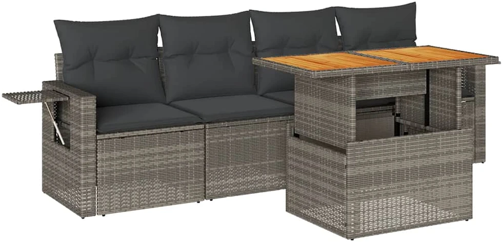 Sofa Sofos komplektas su pagalvėlėmis, 5 dalių, pilkas, poliratanas