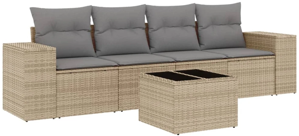 Sofa Sofos komplektas su pagalvėlėmis, 5 dalių, smėlio, poliratanas