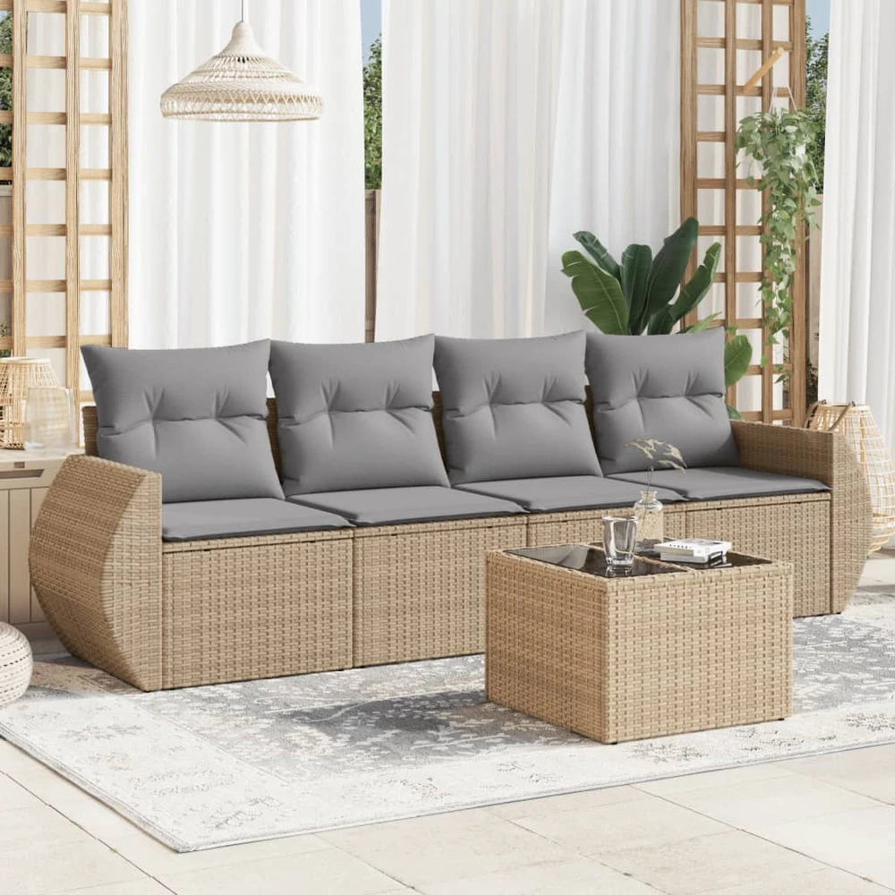 Sofa Sofos komplektas su pagalvėlėmis, 5 dalių, smėlio, poliratanas