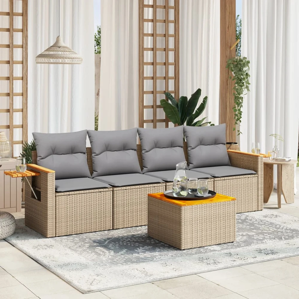Sofa Sofos komplektas su pagalvėlėmis, 5 dalių, smėlio, poliratanas