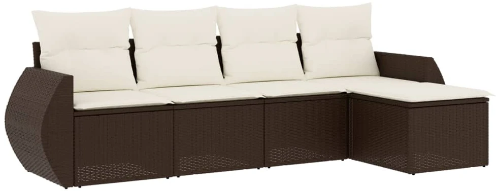 Lauko baldų komplektas Sofos komplektas su pagalvėlėmis, 5 dalių, rudas, poliratanas