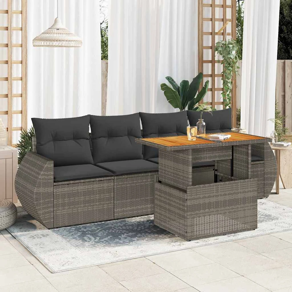 Sofa Sofos komplektas su pagalvėlėmis, 5 dalių, pilkas, poliratanas