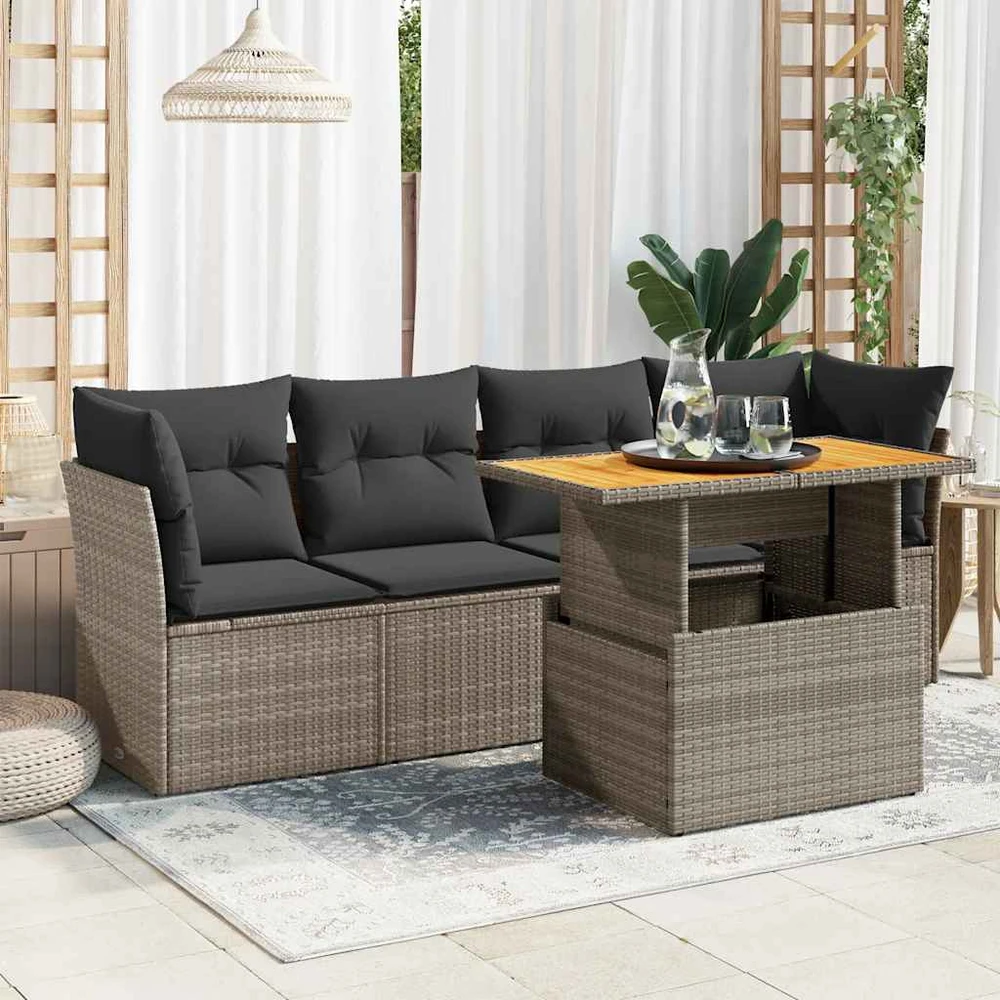 Sofa Sofos komplektas su pagalvėlėmis, 5 dalių, pilkas, poliratanas