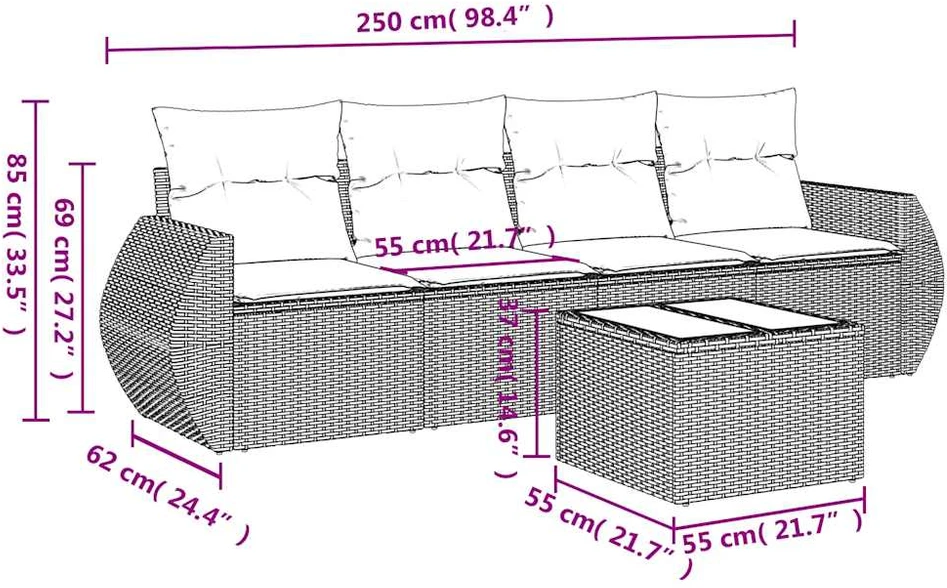 Sofa Sofos komplektas su pagalvėlėmis, 5 dalių, pilkas, poliratanas