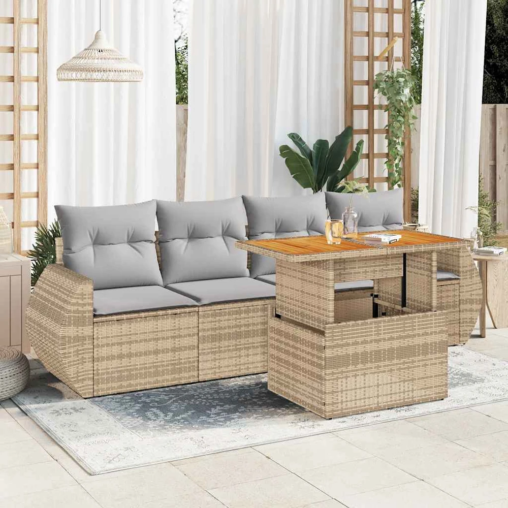 Sofa Sofos komplektas su pagalvėlėmis, 5 dalių, smėlio, poliratanas