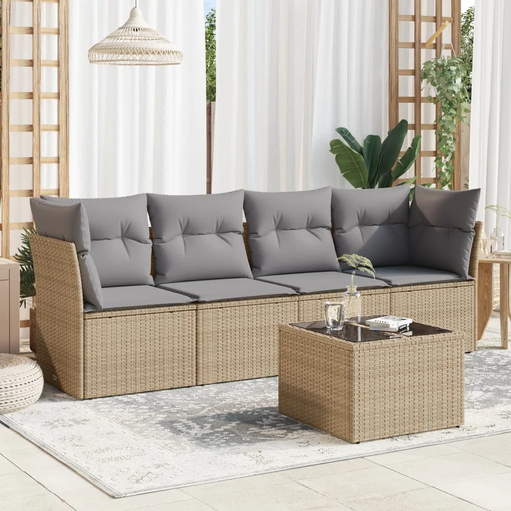Sofa Sofos komplektas su pagalvėlėmis, 5 dalių, smėlio, poliratanas