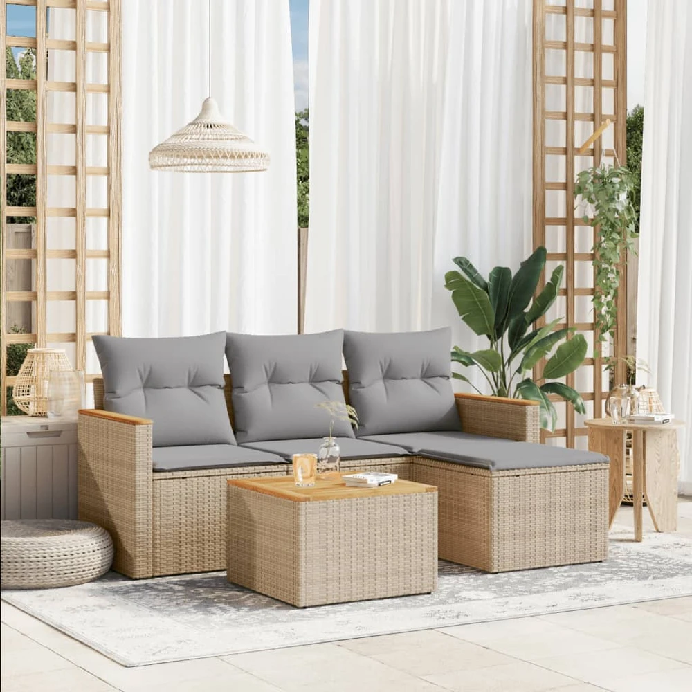 Sofa Sofos komplektas su pagalvėlėmis, 5 dalių, smėlio, poliratanas