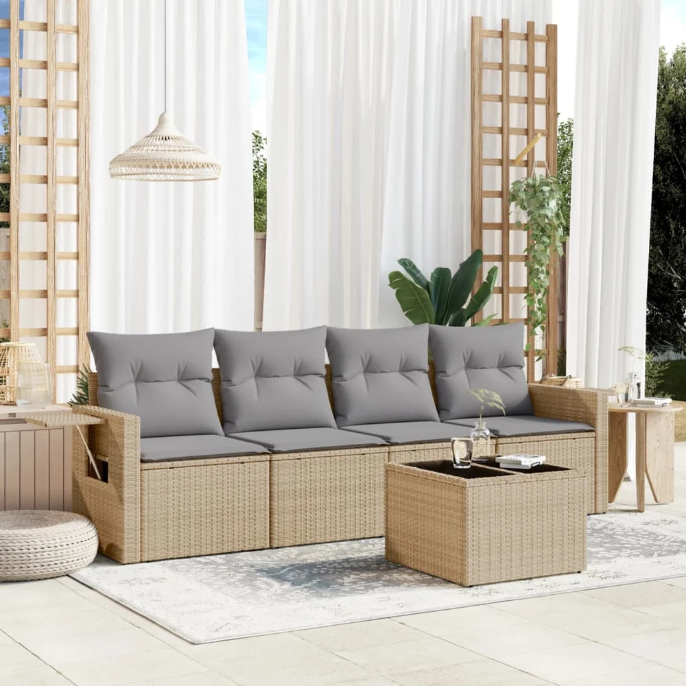 Sofa Sofos komplektas su pagalvėlėmis, 5 dalių, smėlio, poliratanas