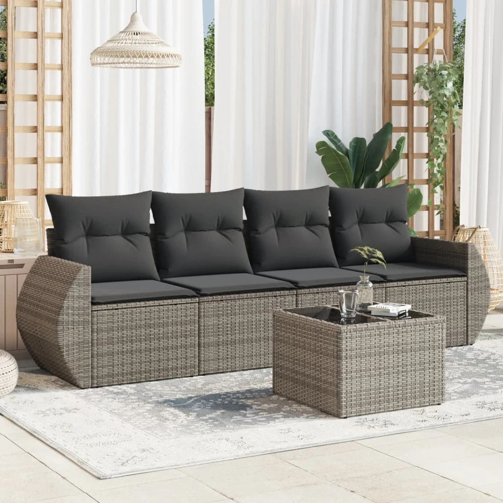 Sofa Sofos komplektas su pagalvėlėmis, 5 dalių, pilkas, poliratanas