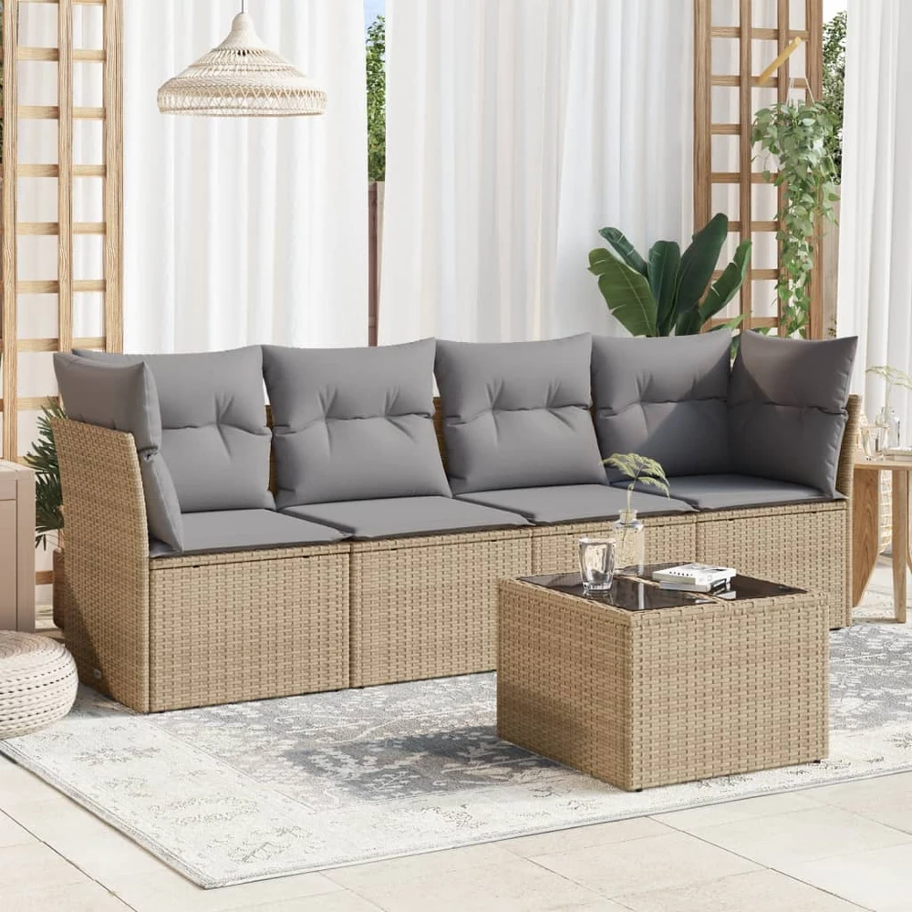 Sofa Sofos komplektas su pagalvėlėmis, 5 dalių, smėlio, poliratanas
