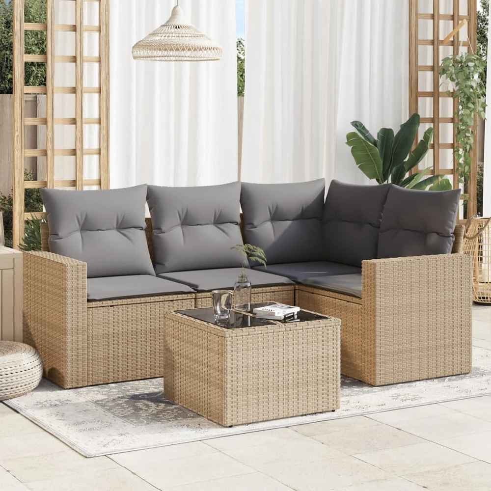 Sofa Sofos komplektas su pagalvėlėmis, 5 dalių, smėlio, poliratanas