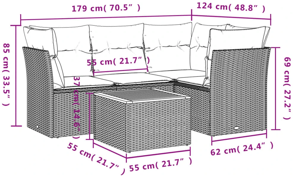 Sofa Sofos komplektas su pagalvėlėmis, 5 dalių, smėlio, poliratanas