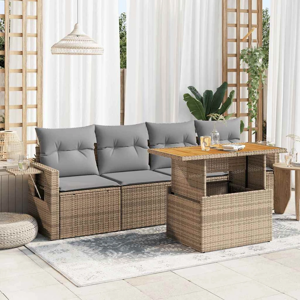 Sofa Sofos komplektas su pagalvėlėmis, 5 dalių, smėlio, poliratanas