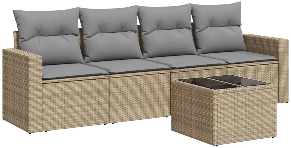 Sofa Sofos komplektas su pagalvėlėmis, 5 dalių, smėlio, poliratanas