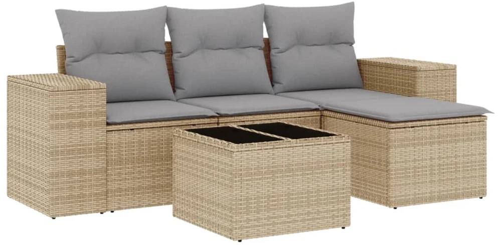 Sofa Sofos komplektas su pagalvėlėmis, 5 dalių, smėlio, poliratanas