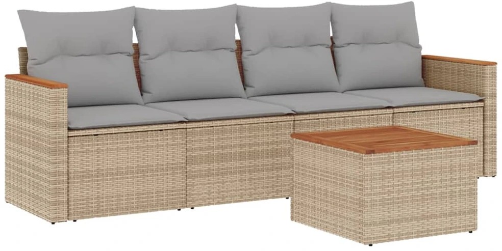Sofa Sofos komplektas su pagalvėlėmis, 5 dalių, smėlio, poliratanas