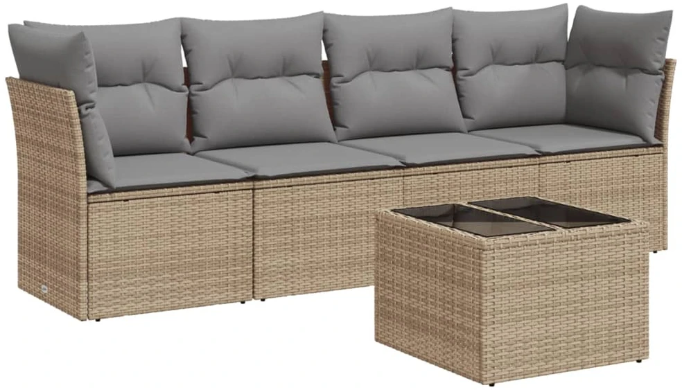 Sofa Sofos komplektas su pagalvėlėmis, 5 dalių, smėlio, poliratanas