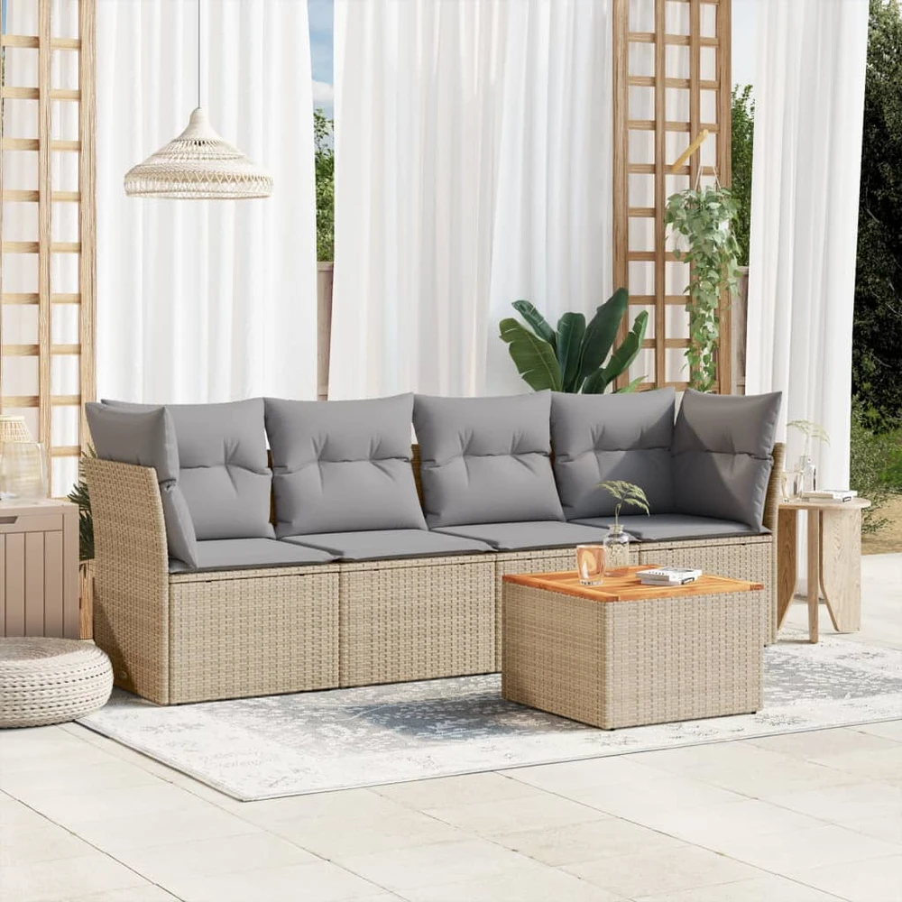 Sofa Sofos komplektas su pagalvėlėmis, 5 dalių, smėlio, poliratanas