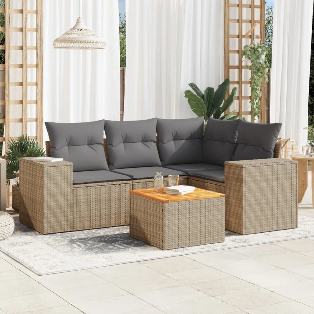Sofa Sofos komplektas su pagalvėlėmis, 5 dalių, smėlio, poliratanas